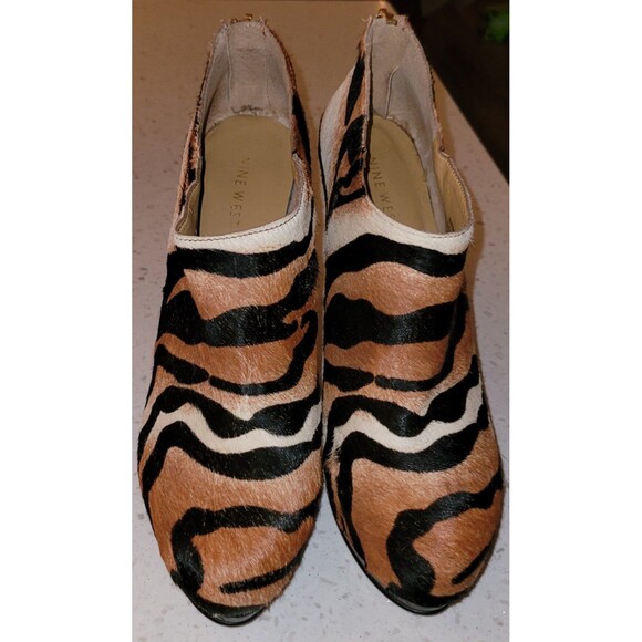 Nine West Heels - Cowhide Leather - Leopard Print Booties 7.5 - Picture 3 of 8